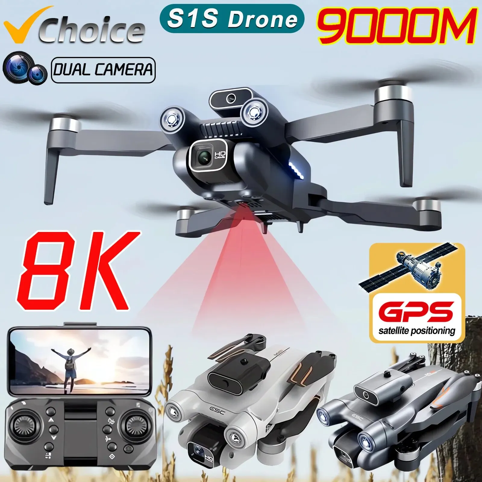 Drone Multispectral - プロのブラシレスモーター付きドローン,GPS付きクワッドコプター,折りたたみ式HDデュアルカメラ,s1s,5g,8k,新品