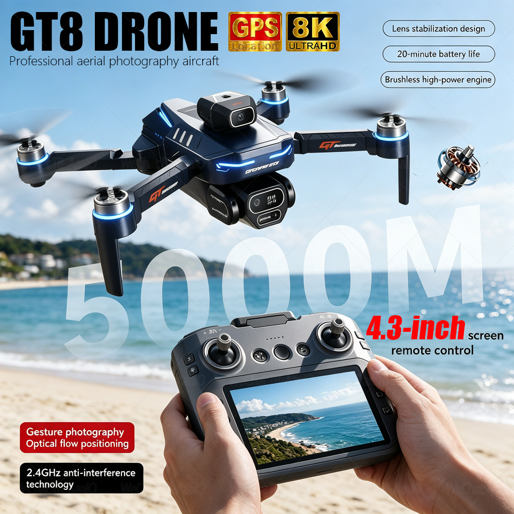 Drone Multispectral - NEW GT8 HD RCドローン 4Kプロフェッショナルデュアルカメラ WiFi