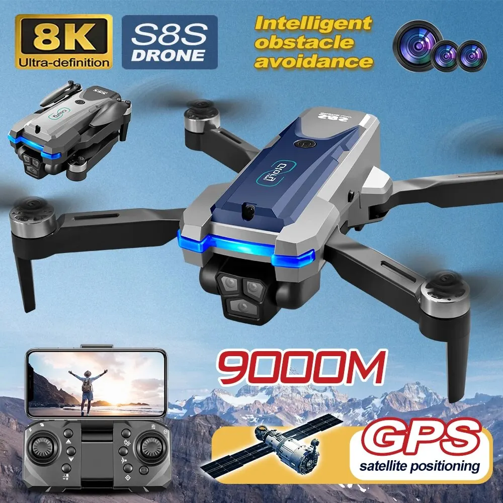 Drone Cinematic - 折りたたみ式リモートコントロールドローンRCS8S GPS,5g wifi,8k hdデュアルESCカメラ,オプティカルフロー,360 ° 障害物回避,ブラシレスモーター,9000m