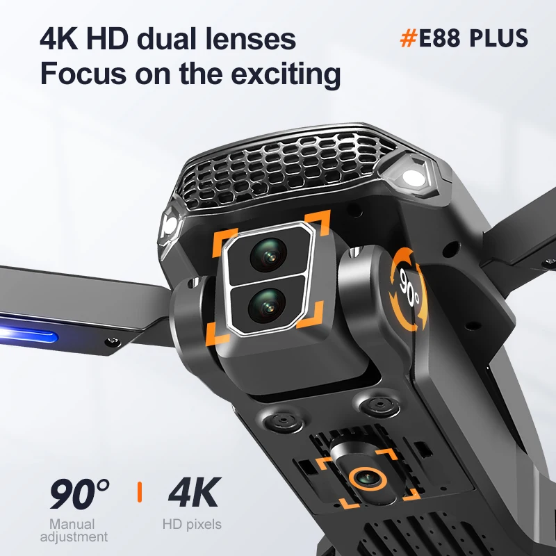 新型E88 Plusクアッドコプタードローン：90 °    - Drone Cinematic のレビューと価格